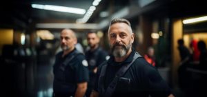 Grupa ochroniarzy na tle nowoczesnej strony SkySecurity – realizacja Dreamsites